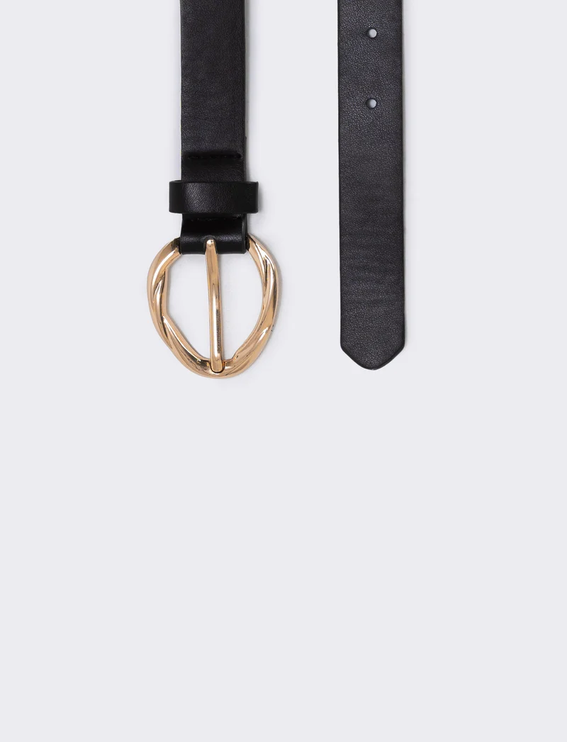 Cintura basic con fibbia intrecciata - Nero-oro