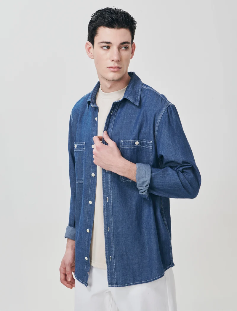 Camicia in denim leggero effetto slavato - Denim