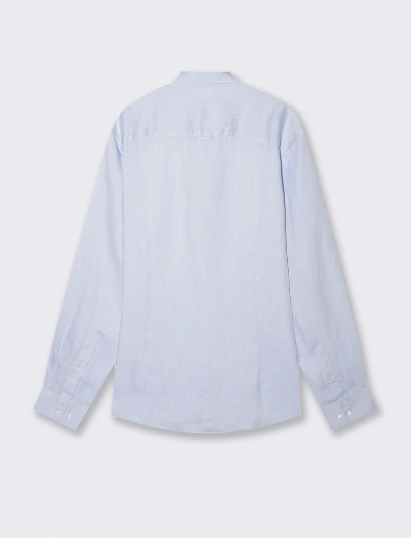 Camicia in lino leggero con collo francese - Celeste polvere
