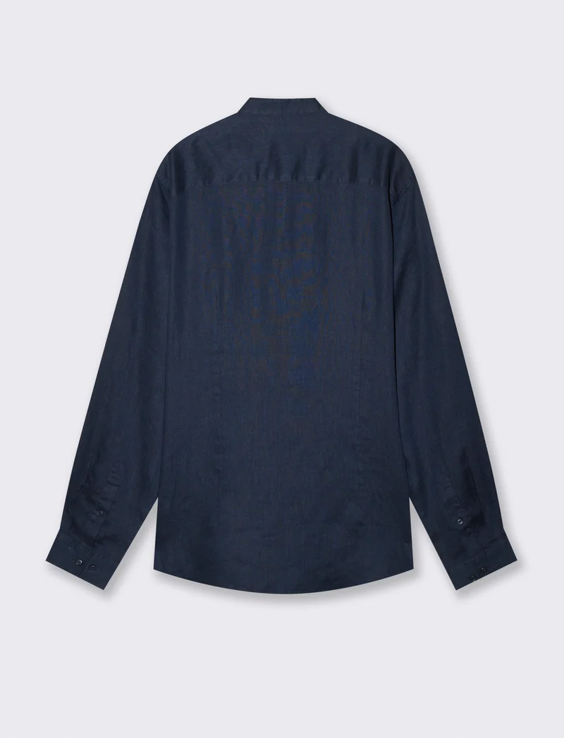 Camicia coreana in puro lino leggero - Blu