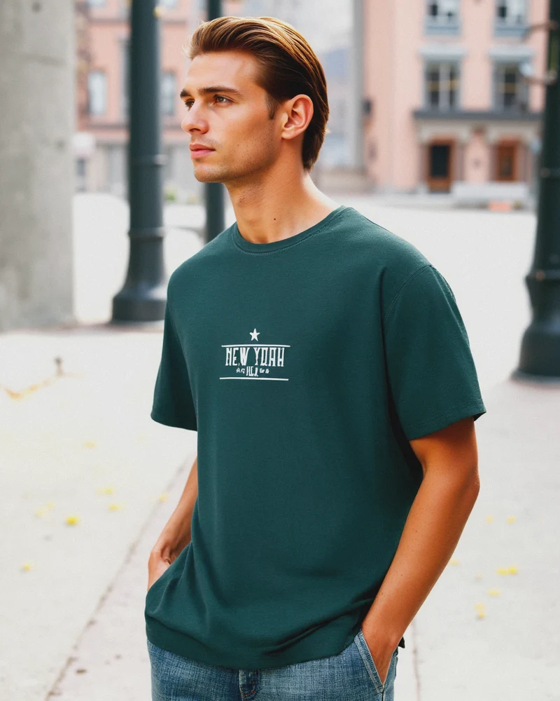 T-shirt cotone con stampa a contrasto - Verde petrolio