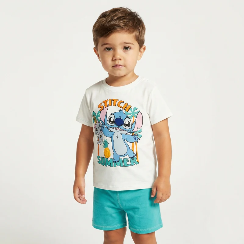 Completo Stitch maglietta e bermuda corto - Bianco