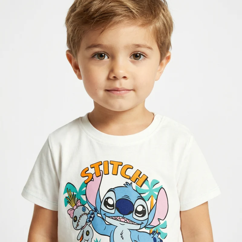Completo Stitch maglietta e bermuda corto - Bianco