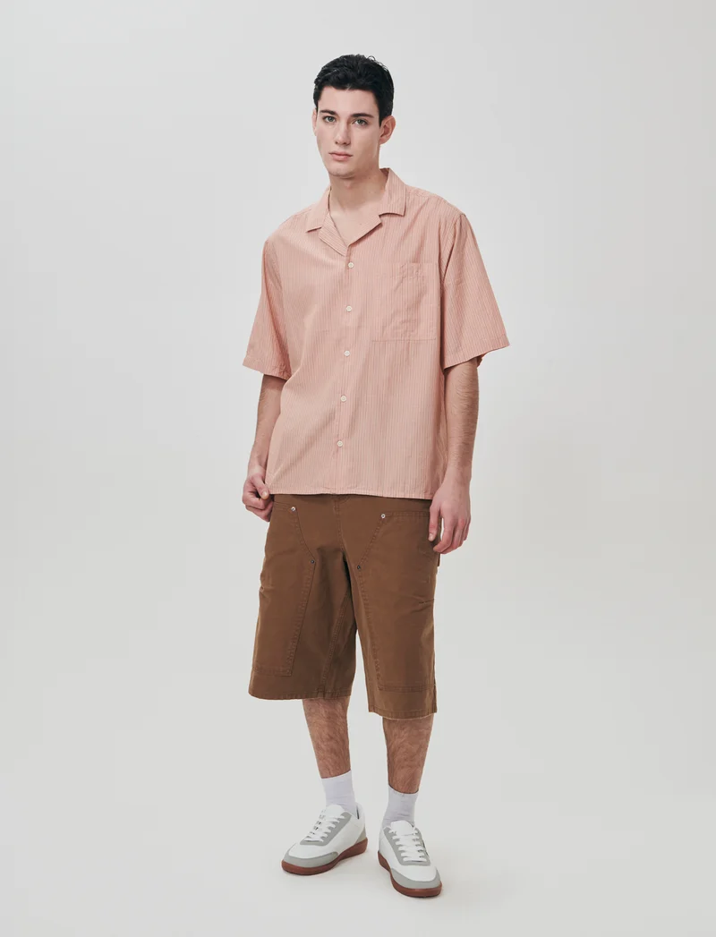 Camicia boxy fit in cotone a righe - Rosa salmone