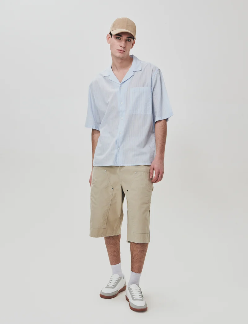 Camicia boxy fit in cotone a righe - Celeste