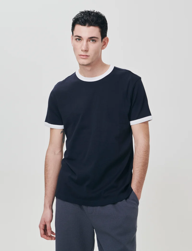 T-shirt a coste con contrasti eleganti - Blu