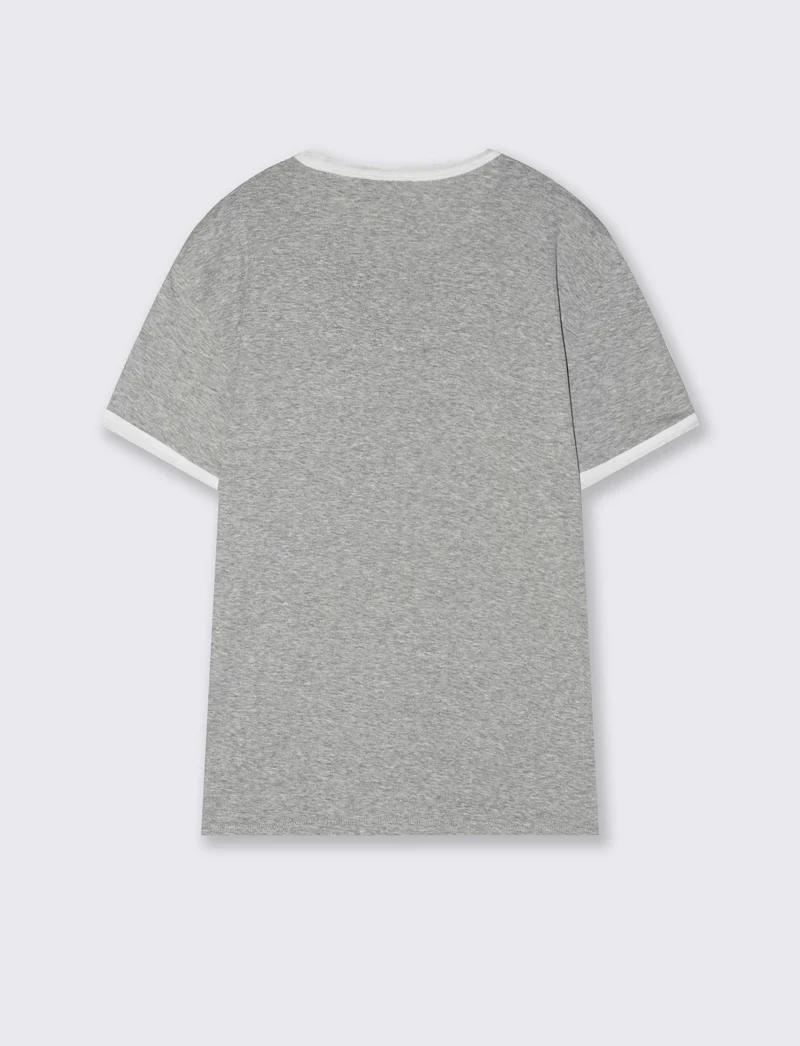 T-shirt a coste con contrasti eleganti - Grigio mel.