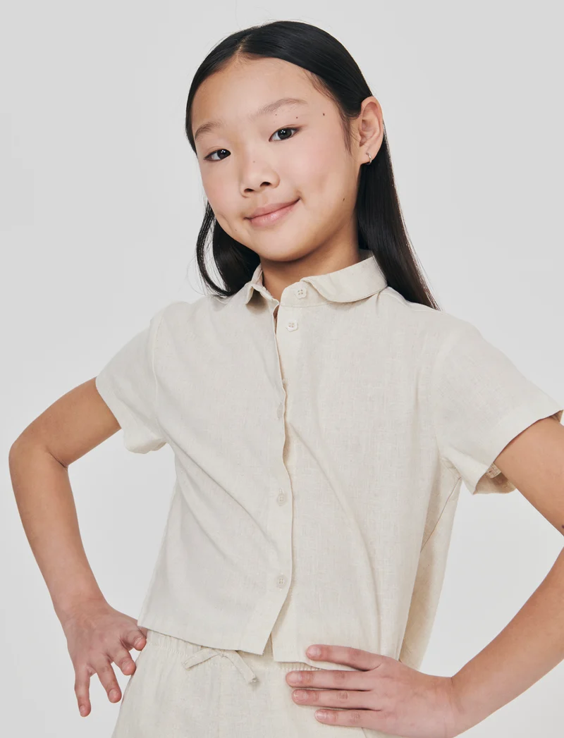 Camicia over in misto lino naturale - Beige