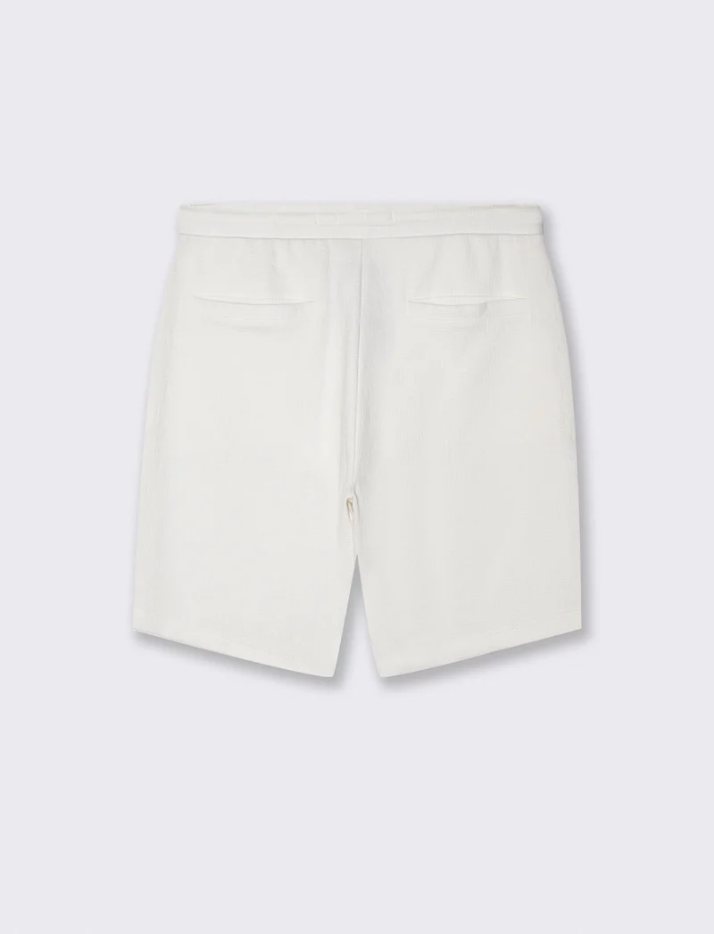 Bermuda Jacquard Effetto Juta con Vita Jogger - Bianco