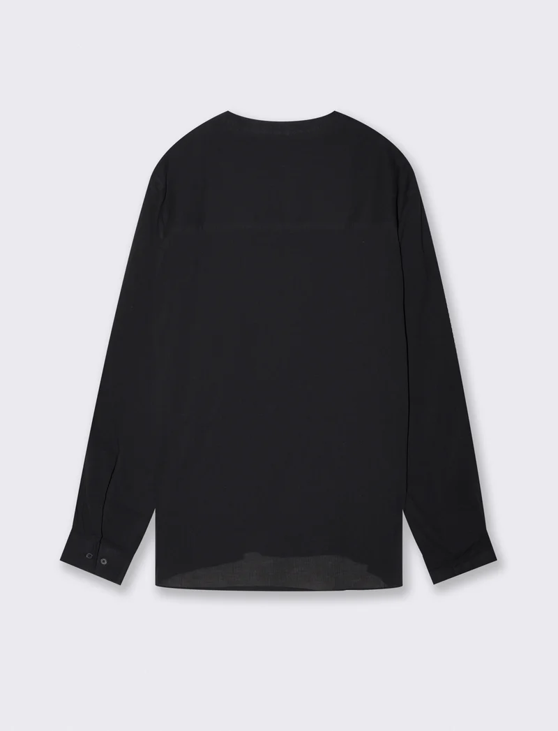 Casacca coreana effetto crepe in cotone - Nero