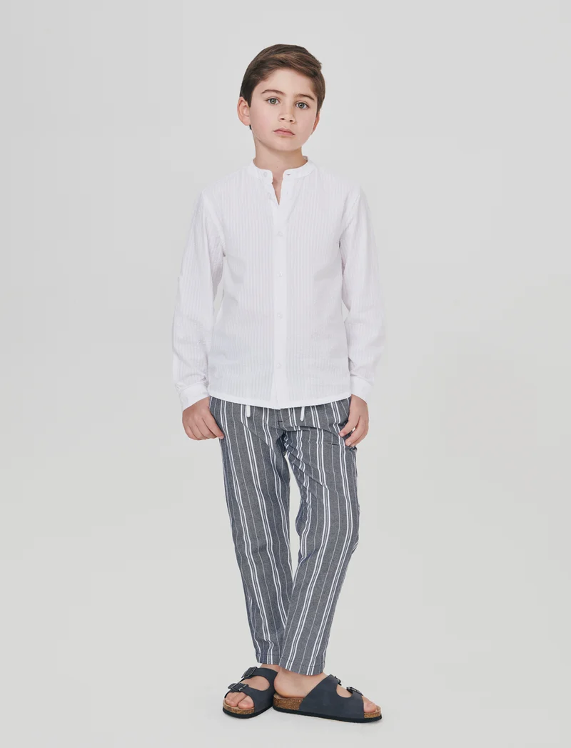 Pantaloni jogger rigati in cotone e lino - Righe