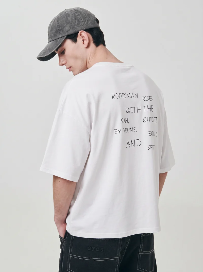 T-shirt boxy fit con stampe e ricami - Bianco