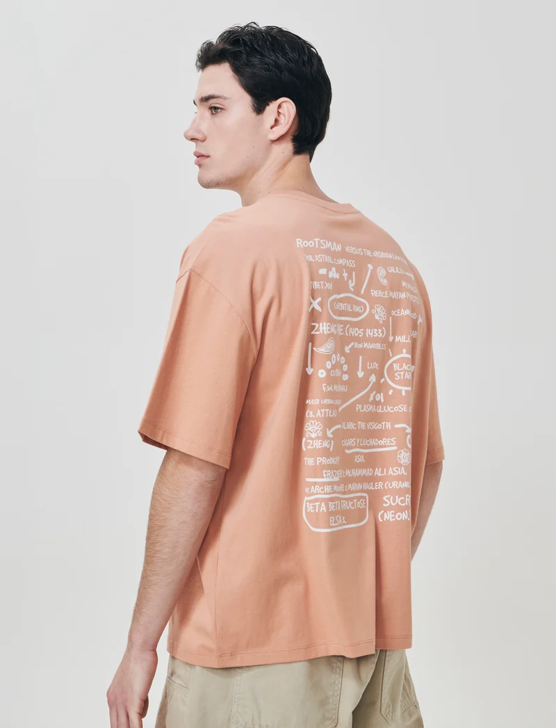 T-shirt con ricamo e stampa originale - Rosa salmone