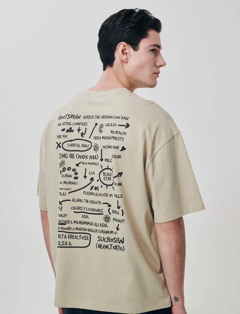 T-shirt con ricamo e stampa originale - Grigio stone