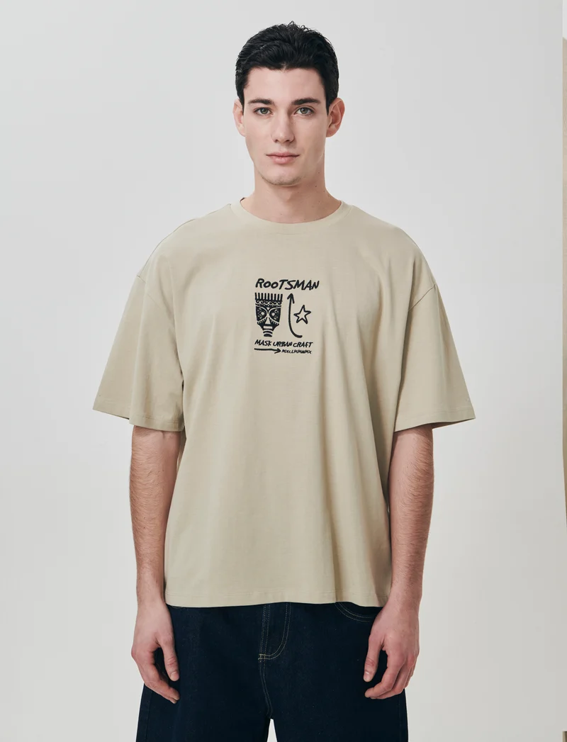 T-shirt con ricamo e stampa originale - Grigio stone