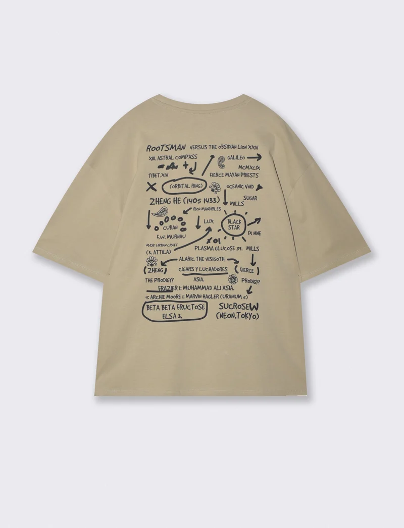 T-shirt con ricamo e stampa originale - Grigio stone