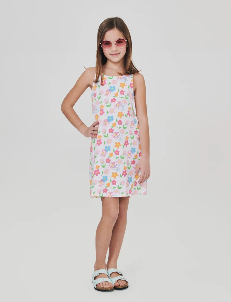 Abito svasato in jersey di cotone bambina - Bianco