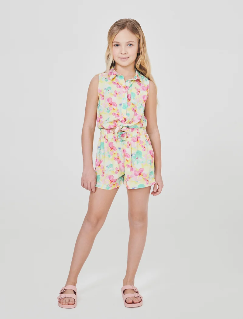 Short estivo in viscosa con fiocco - Giallo