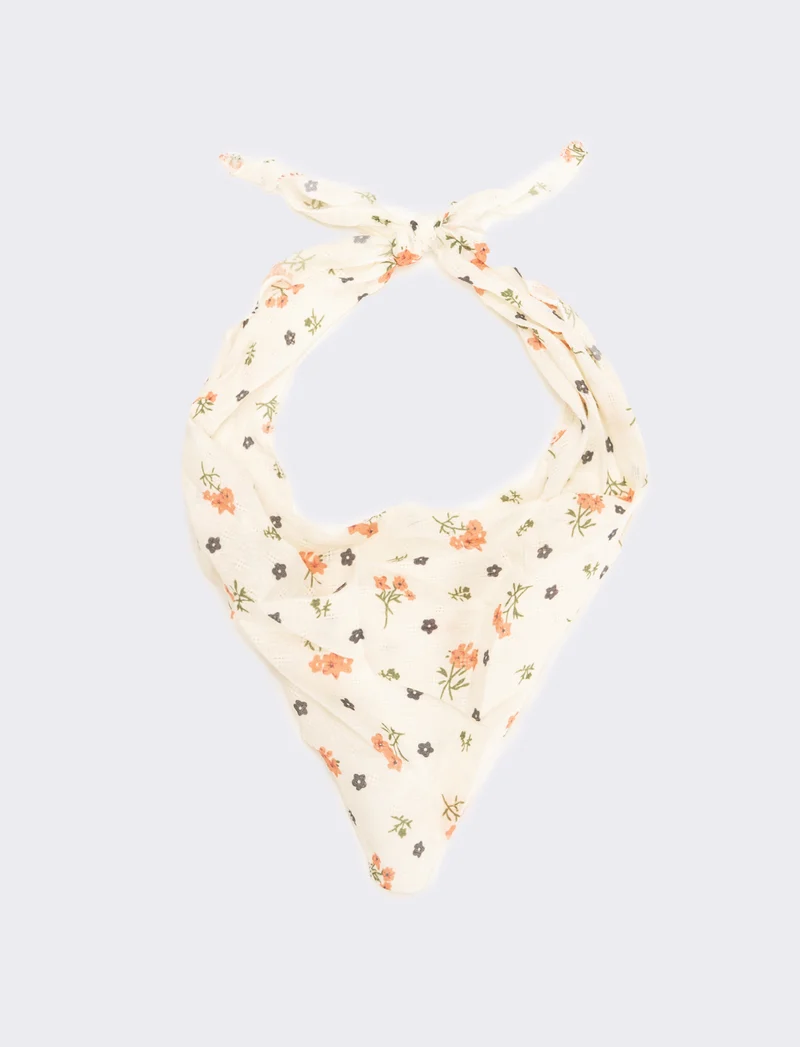 Foulard bambina triangolo fiorellini - Beige
