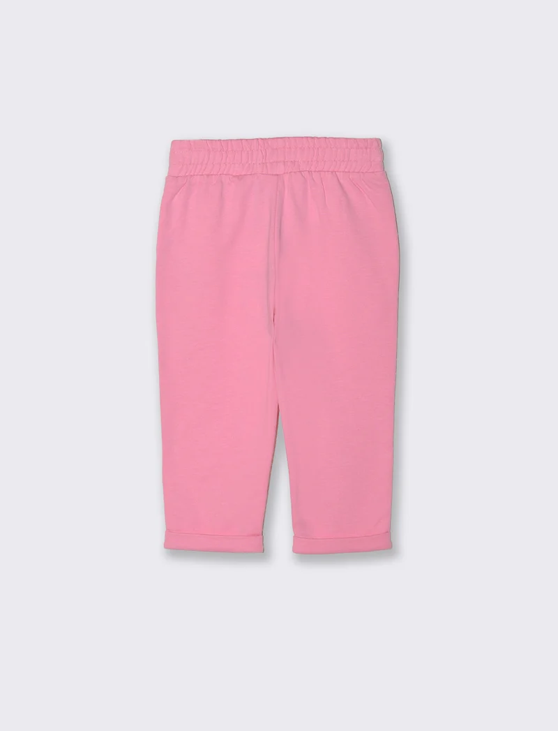 Jogger rosa in cotone con glitter e fiocco - Rosa