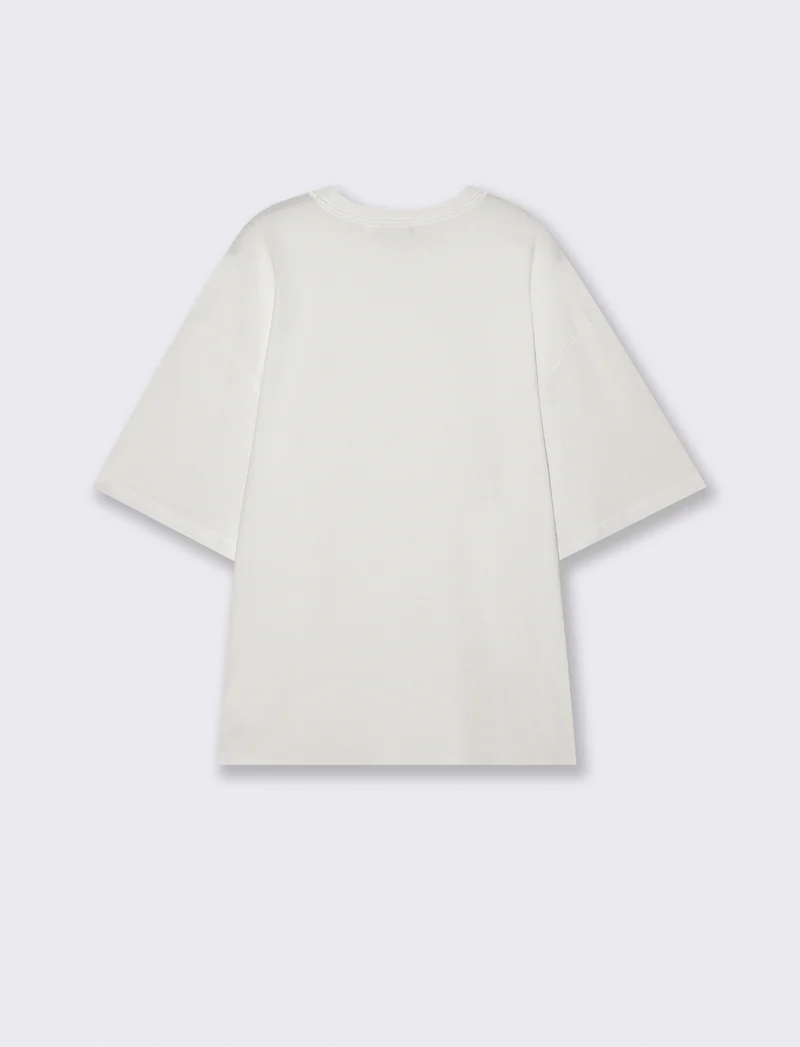 T-shirt boxy fit in cotone girocollo - Bianco