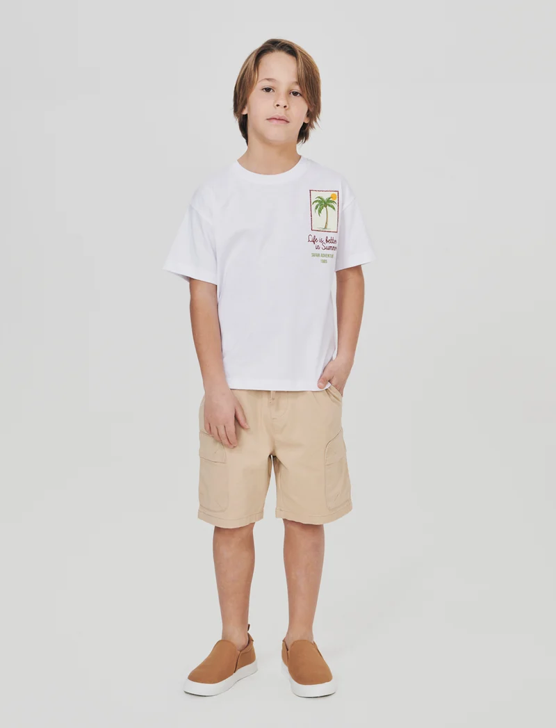 Bermuda cargo in cotone tinta unita - Beige