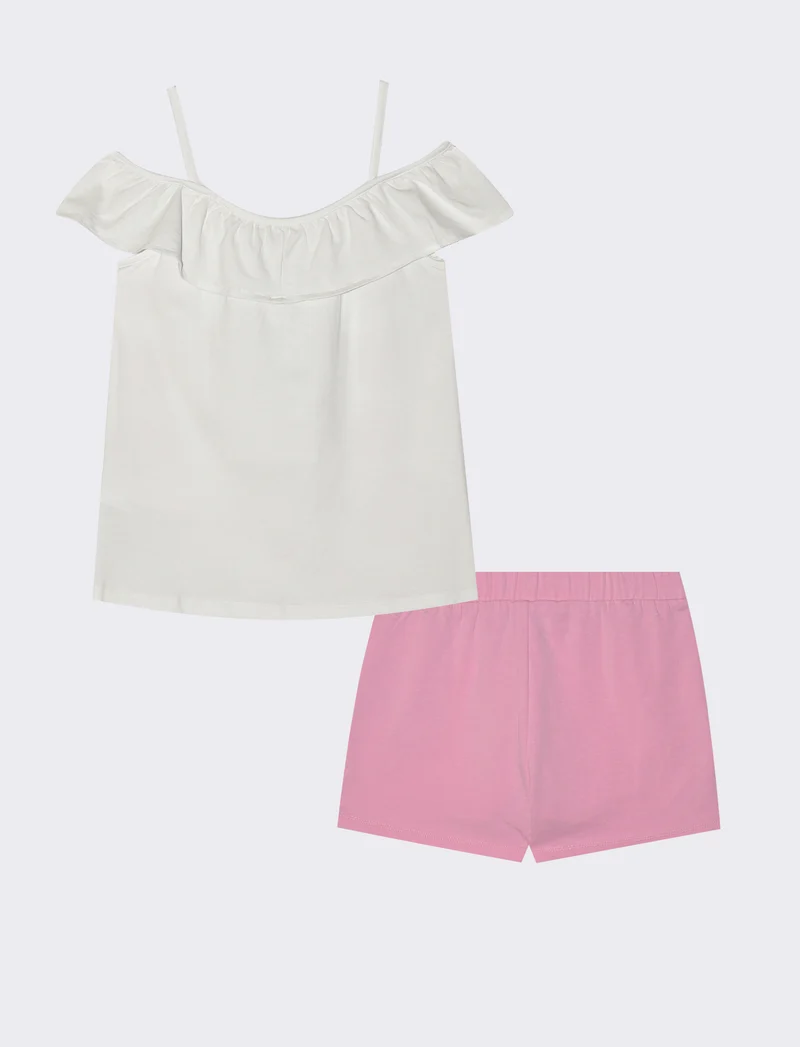 Completino cotone elastico con rouches - Rosa