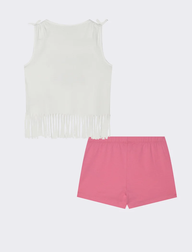 Completino in cotone elastico con frange - Bianco