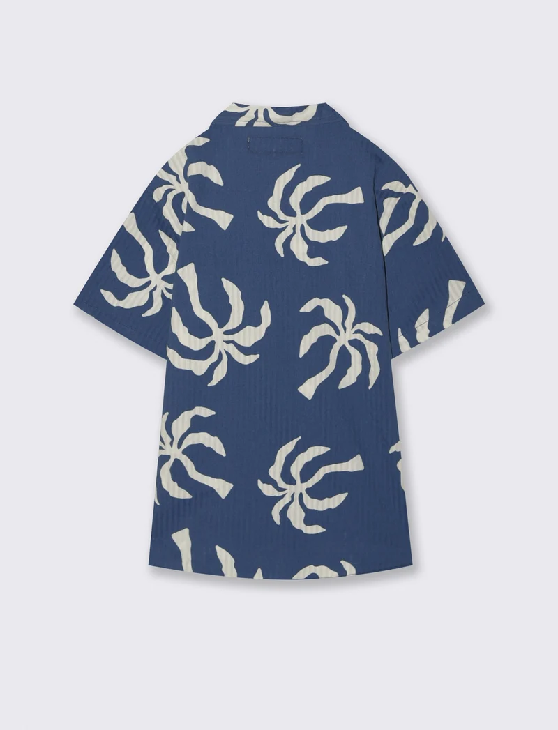 Camicia in cotone a mezza manica stampata - Blu