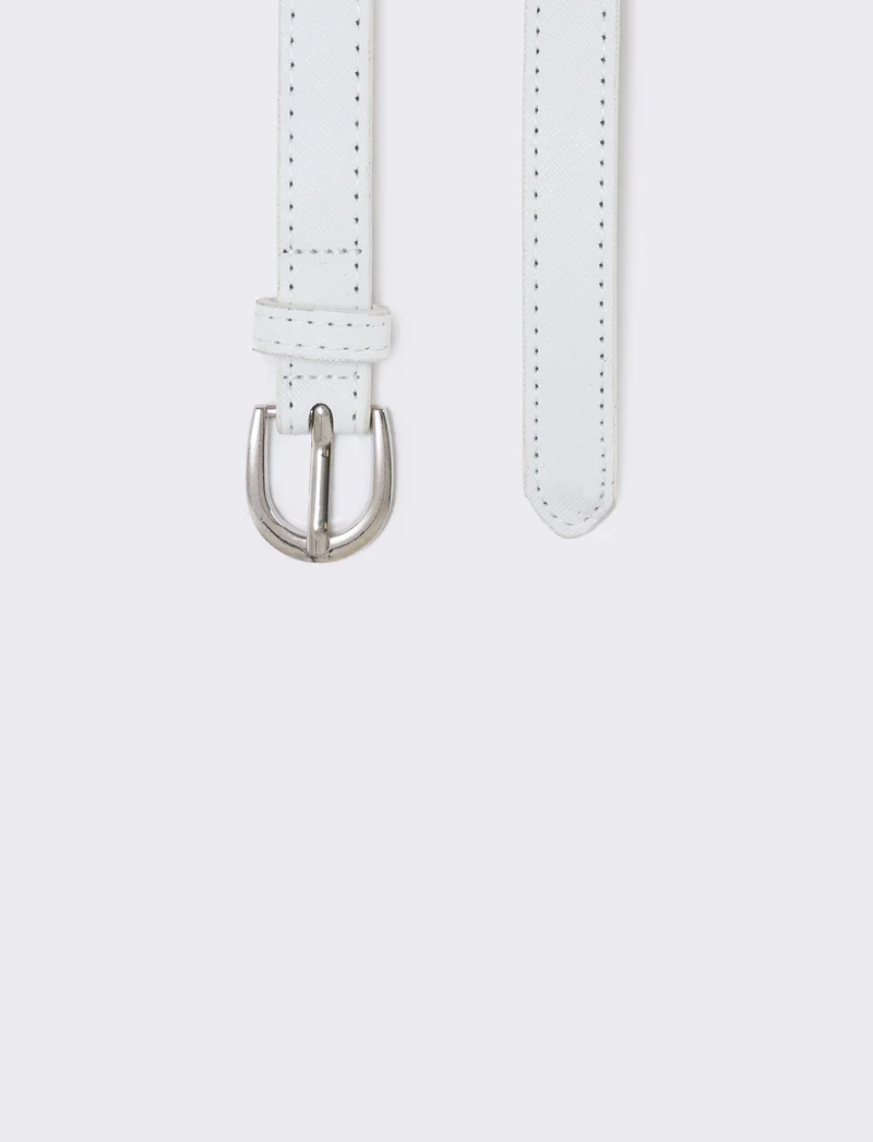 Cintura saffiano con fiorellini colorati - Bianco
