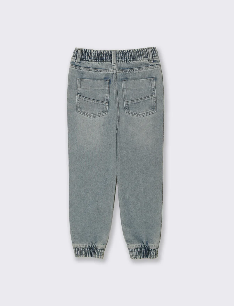 Jogger in denim con lacci e tasche - Denim chiaro