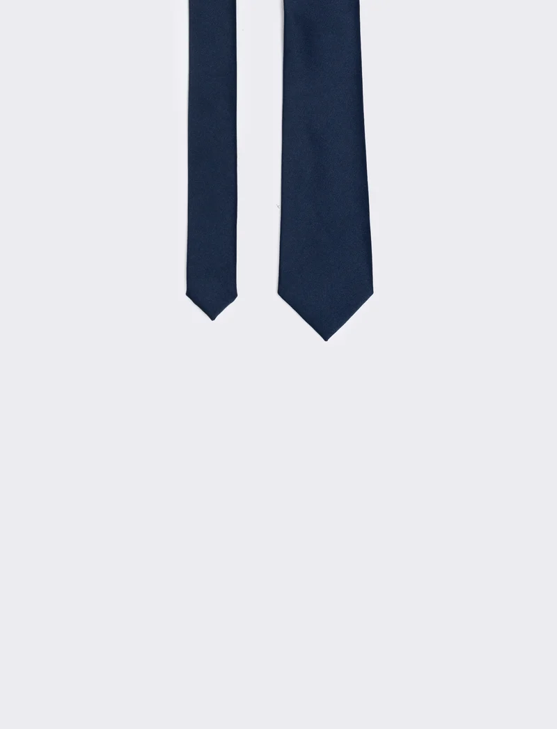 Cravatta 7 cm e pochette bianca uomo - Blu navy