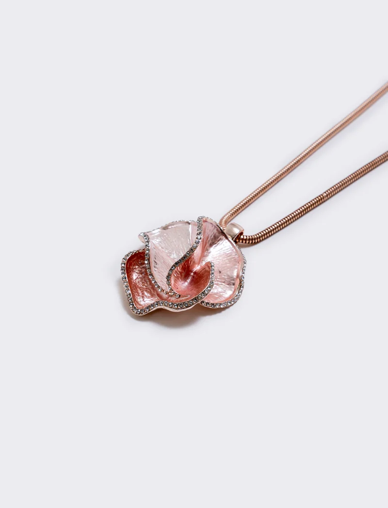 Collana lunga con fiore sfumato elegante - Oro rosa