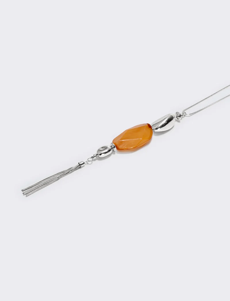 Collana lunga con pietra e nappina elegante - Marrone