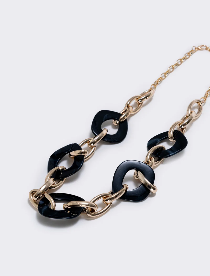 Collana catena con cerchi e pietre - Nero