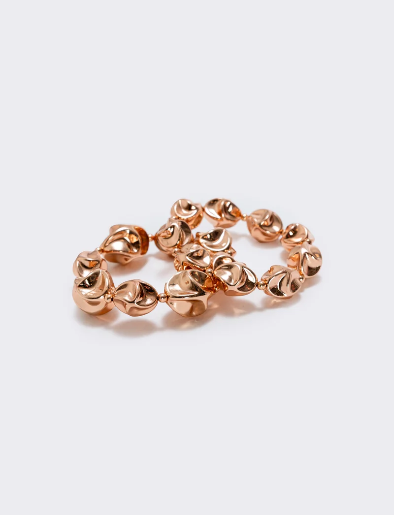 Bracciale due fili con sfere martellate - Oro rosa