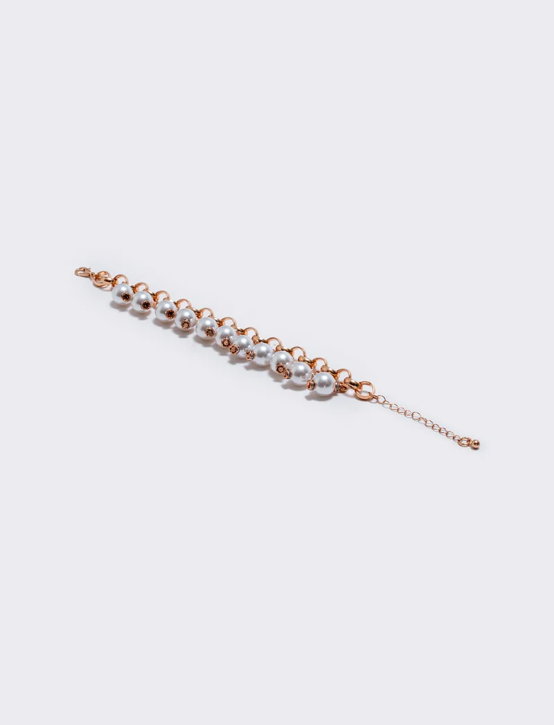 Bracciale con perline e catenina elegante - Oro rosa