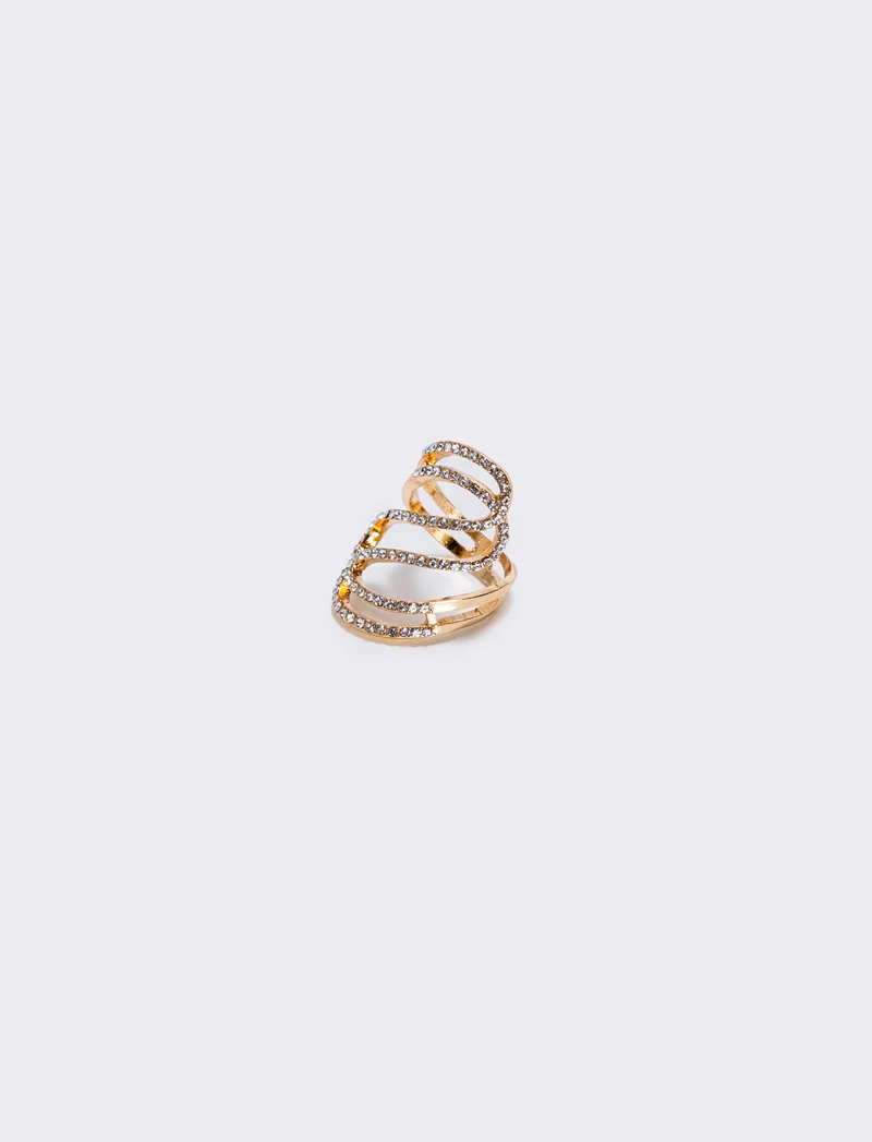 Anello con strass a onda elegante - Oro