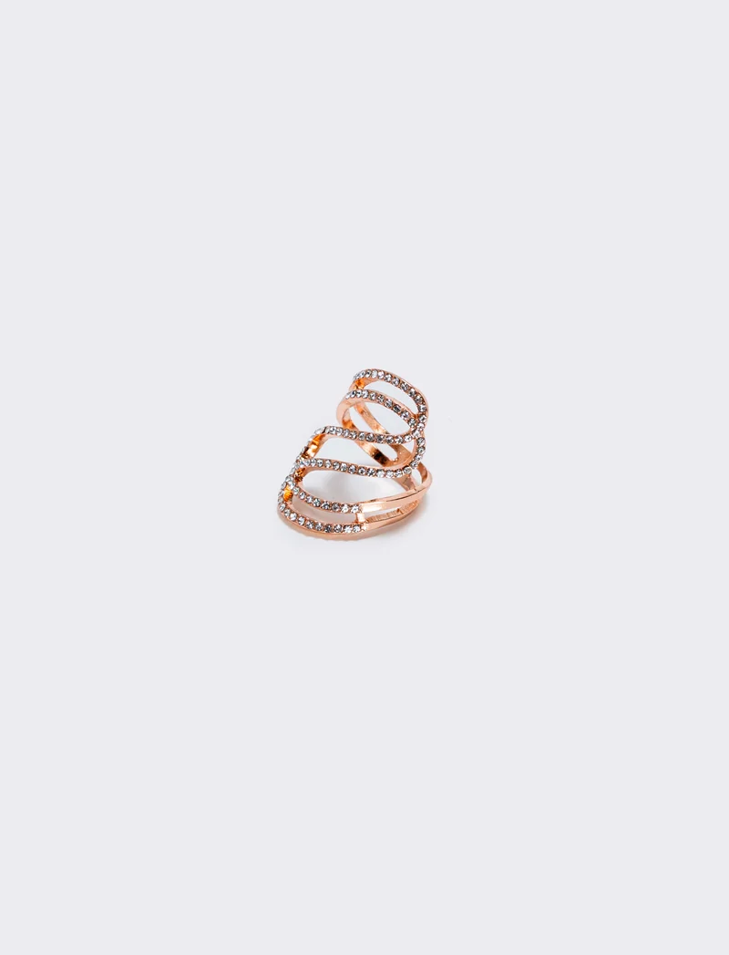 Anello con strass a onda elegante - Oro rosa