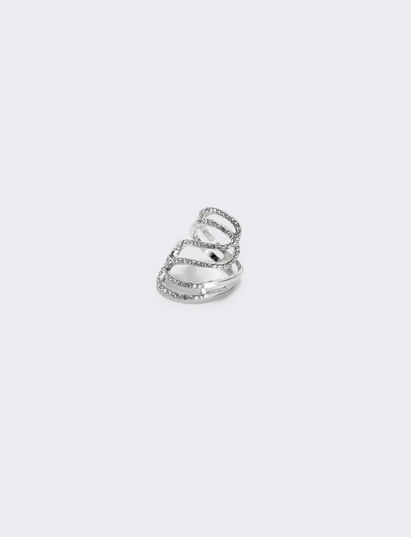 Anello con strass a onda elegante - Argento