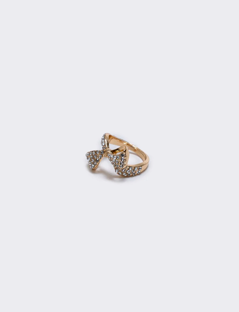 Anello fiocco con strass - Oro