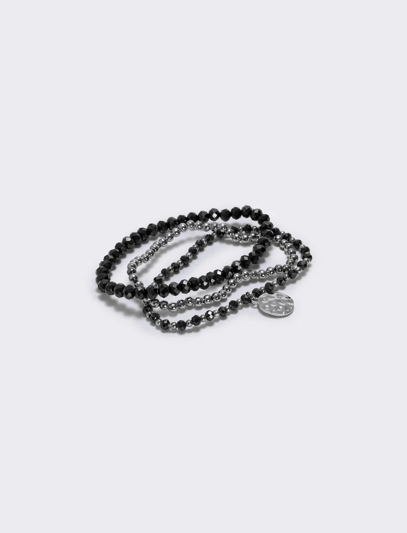 Bracciale tre fili con medaglina - Nero