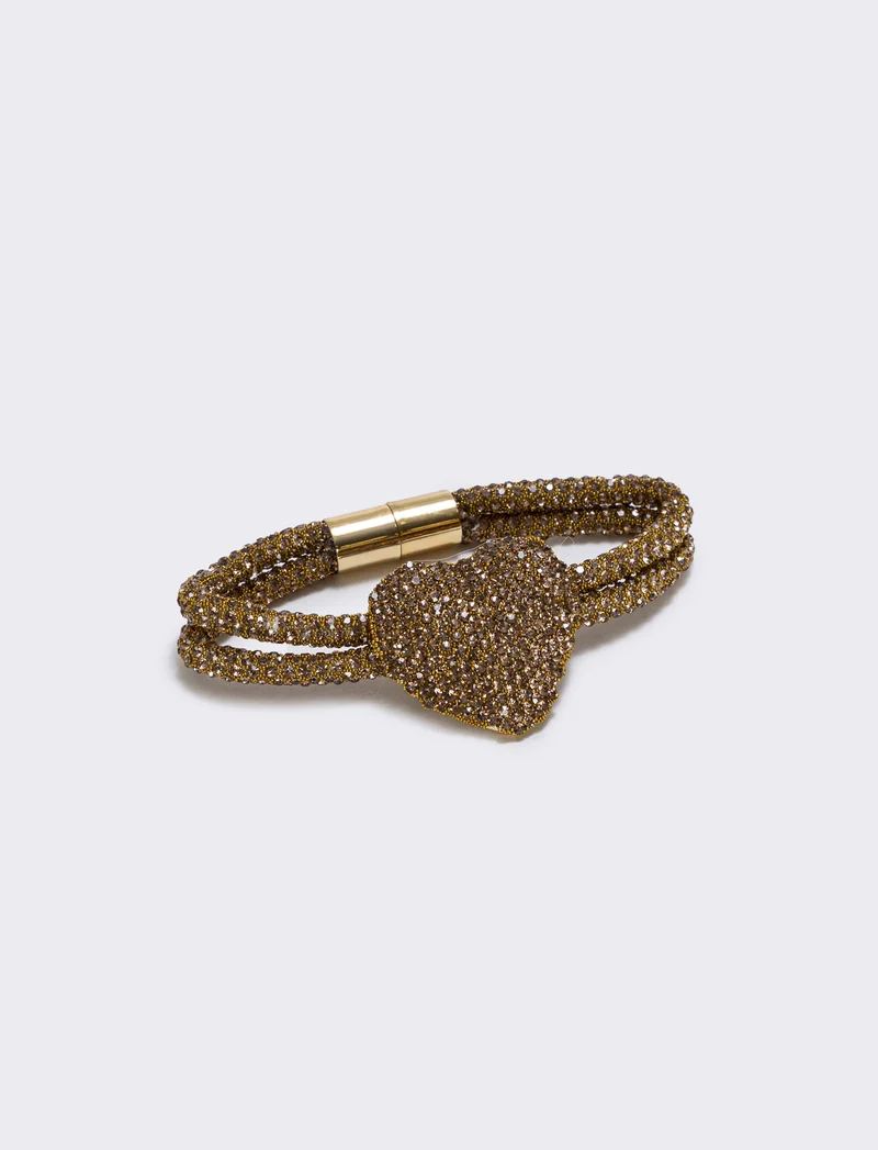 Bracciale tubolare con cuore e strass - Giallo