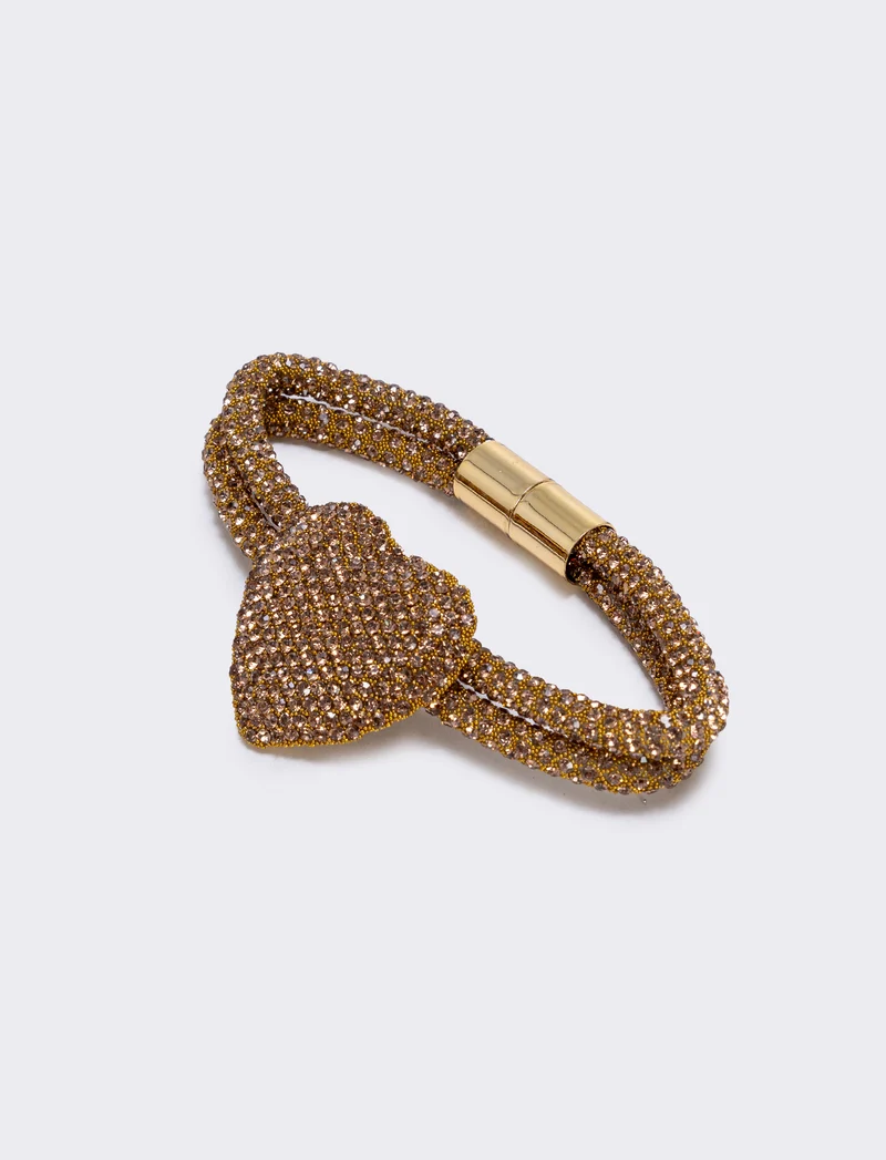 Bracciale tubolare con cuore e strass - Giallo