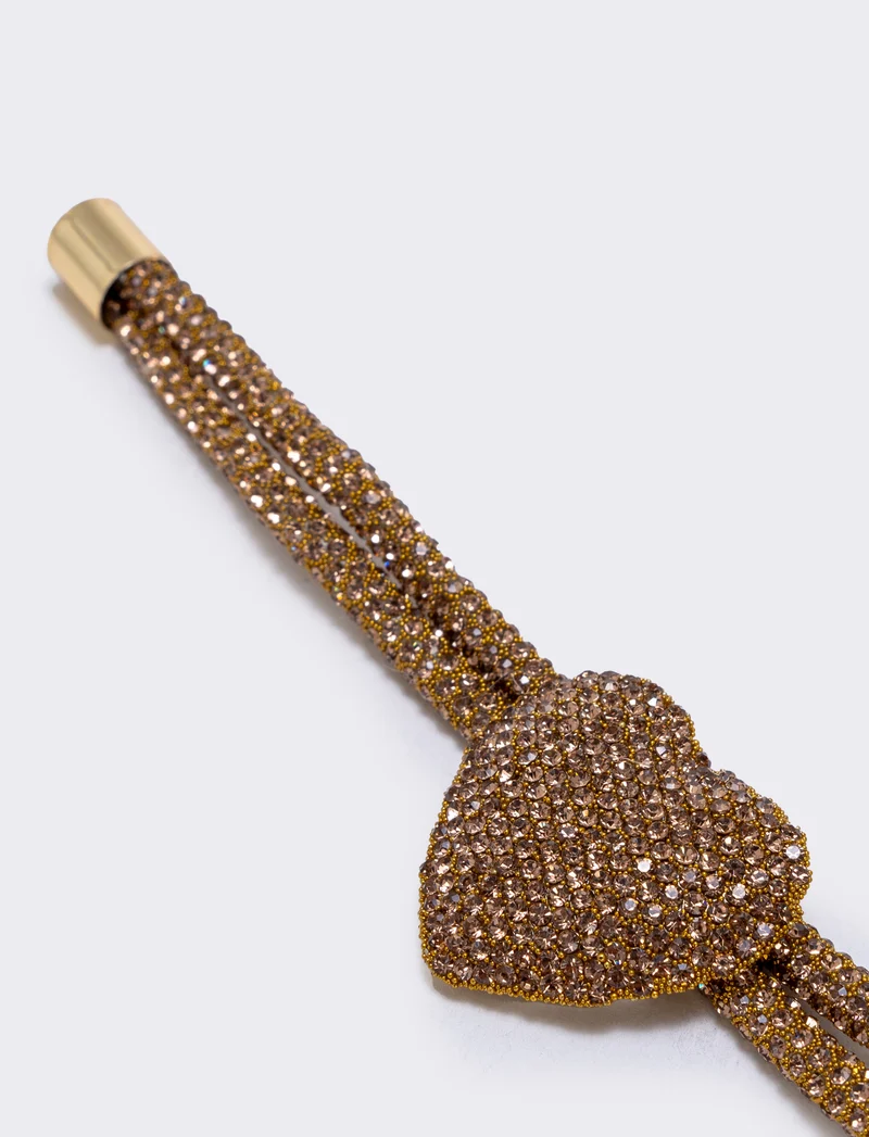 Bracciale tubolare con cuore e strass - Giallo