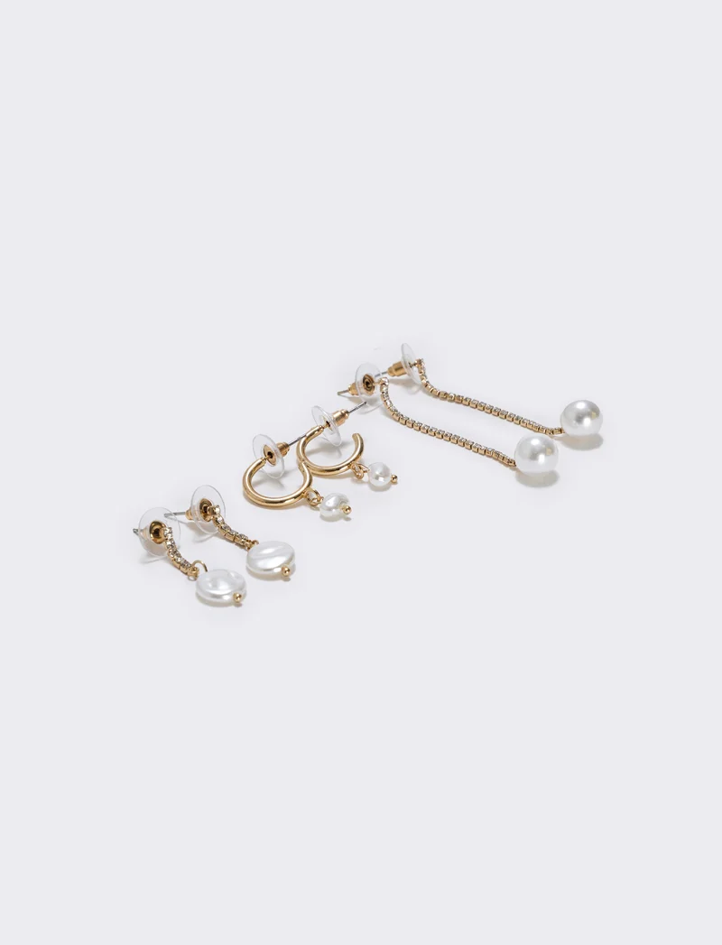 Orecchini in strass e perle eleganti - Oro