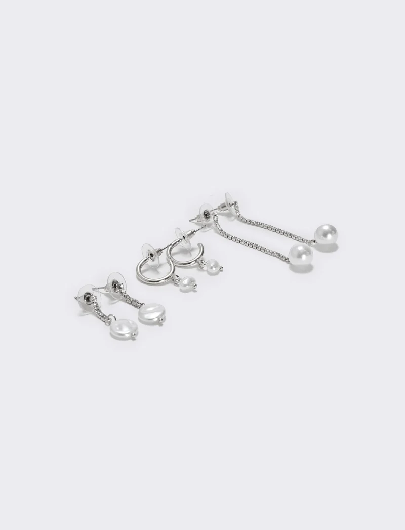 Orecchini in strass e perle eleganti - Argento