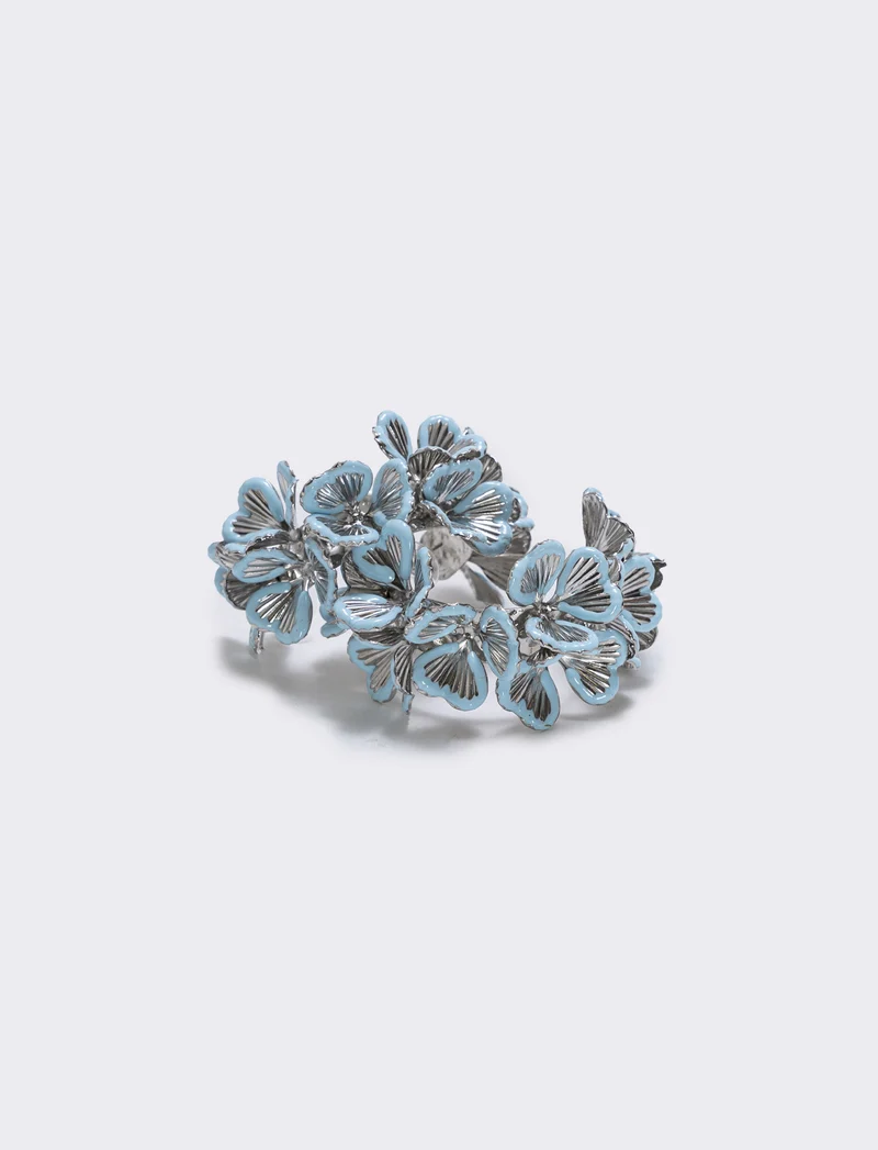 Orecchini Fiori a Mezzo Cerchio - Azzurro