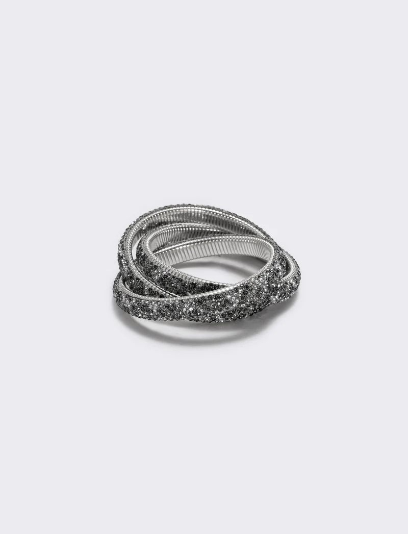 Bracciale leopardato con tre fili e strass - Nero