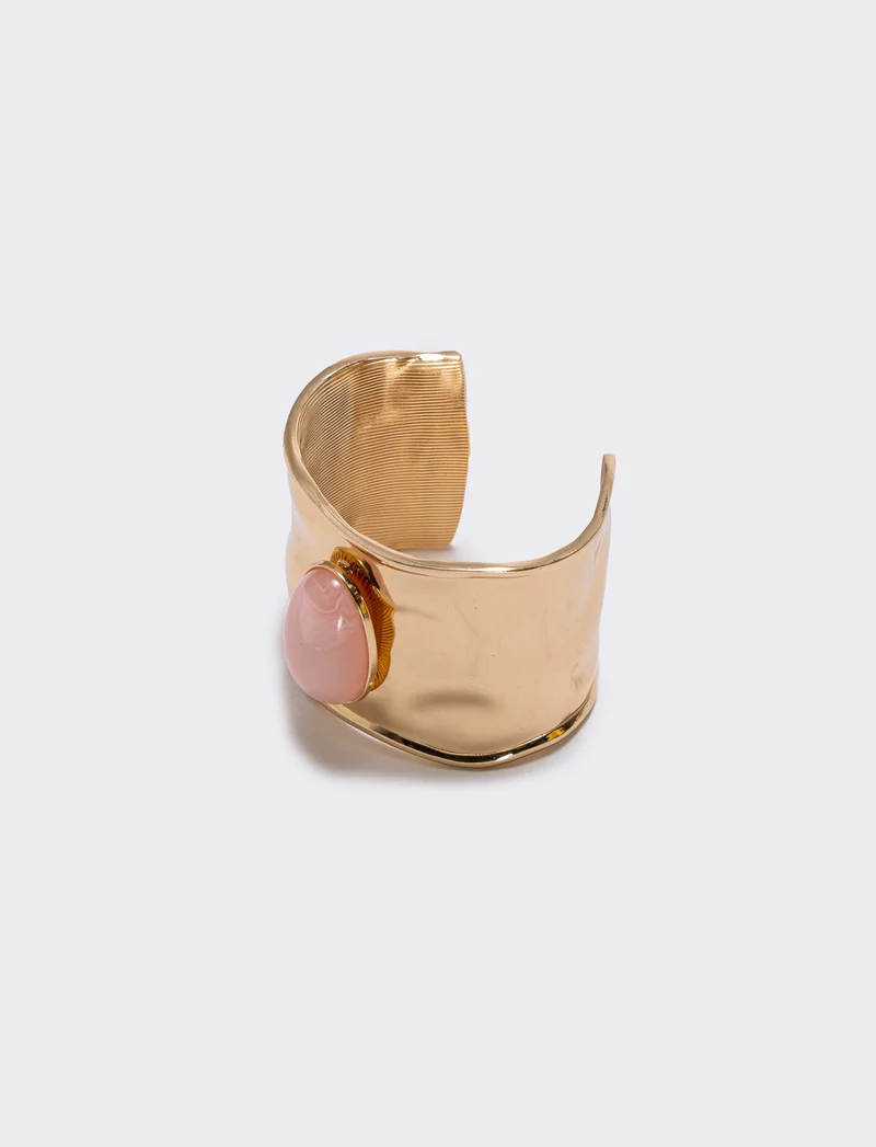 Bracciale rigido largo con grande pietra - Rosa